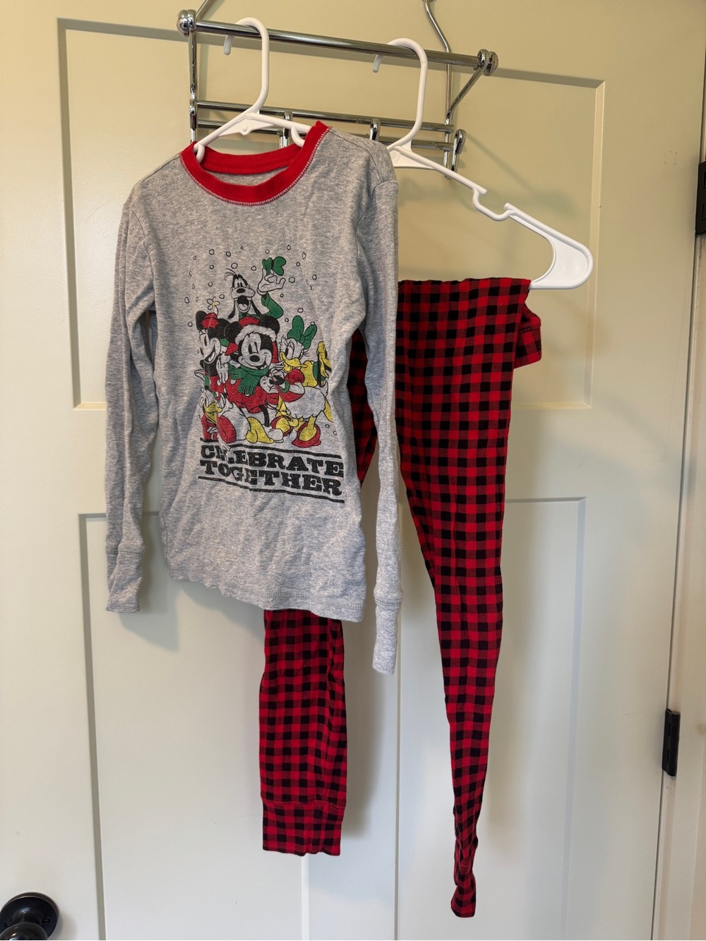 GAP Kids Grey Top & Red Buffalo Plaid Pajama Set